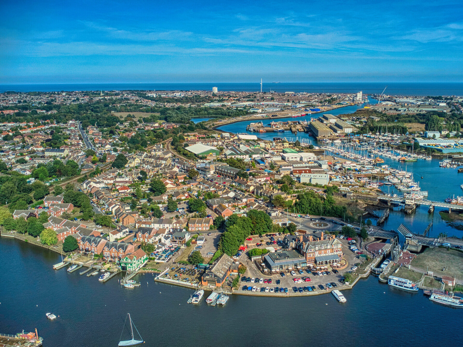 Lowestoft and its waterways from above